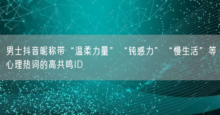 男士抖音昵称带“温柔力量”“钝感力”“慢生活”等心理热词的高共鸣ID
